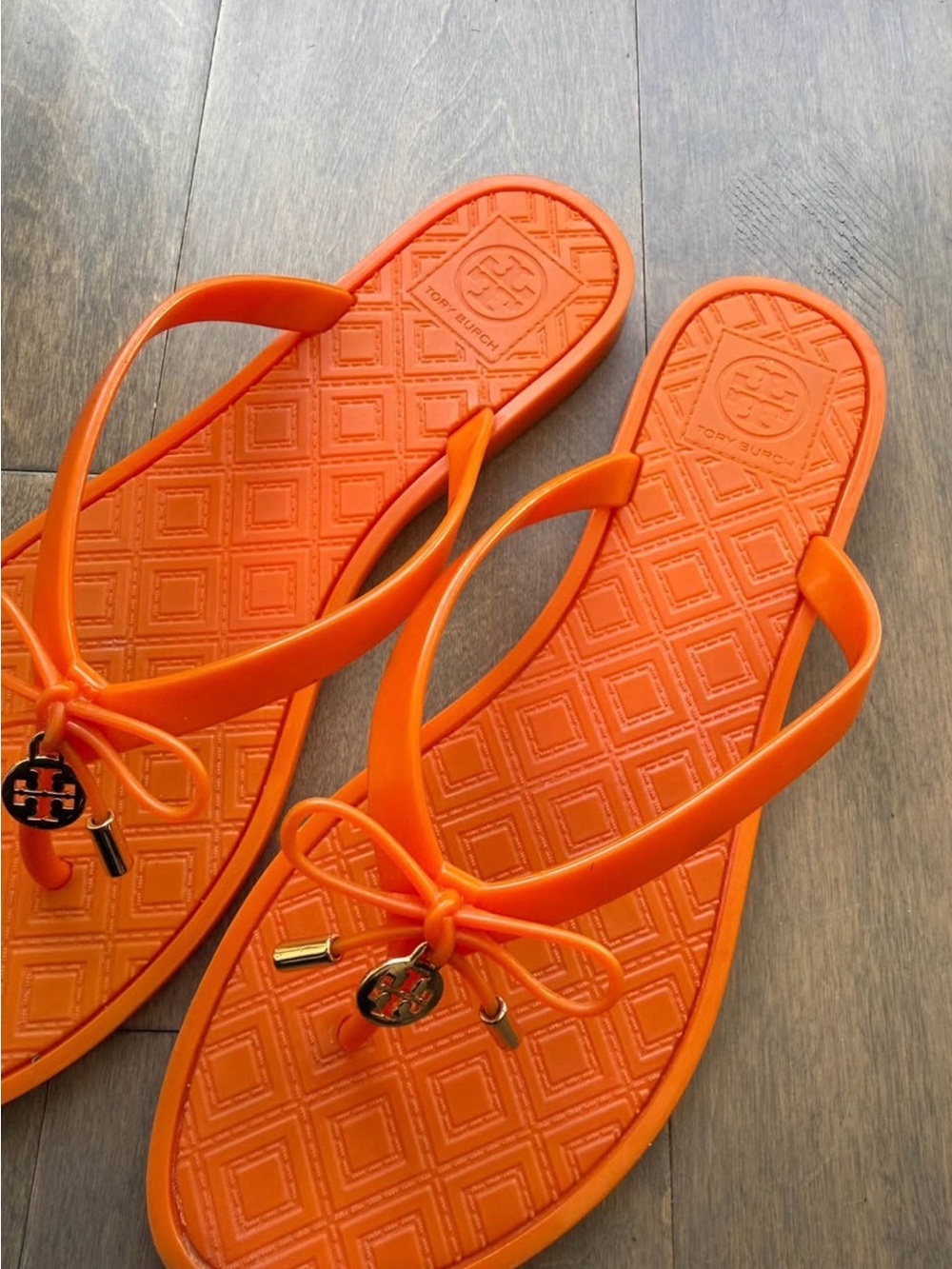 Tory Burch Bright Orange Jelly Bow Sandals